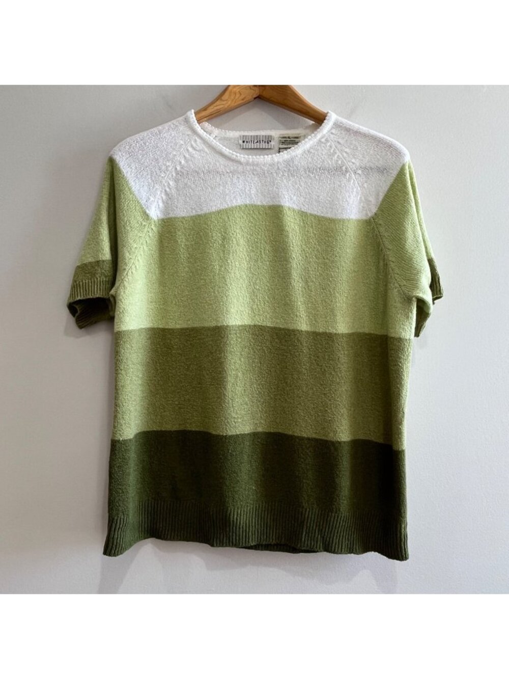 White Stag Vtg 90s Short Sleeve Crewneck Sweater Womens XL Green Stripe
